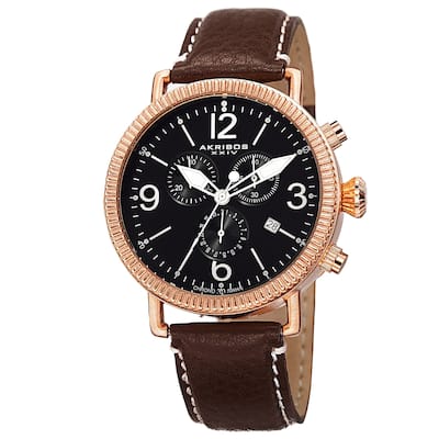 Akribos XXIV Men's Swiss Quartz Chronograph Leather Brown Strap Watch