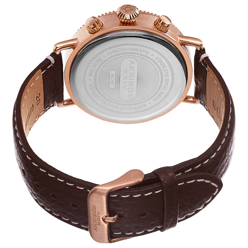 Akribos XXIV Men's Swiss Quartz Chronograph Leather Brown Strap Watch