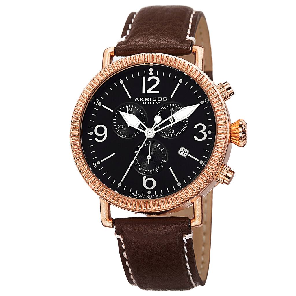 Akribos XXIV Men's Swiss Quartz Chronograph Leather Brown Strap Watch