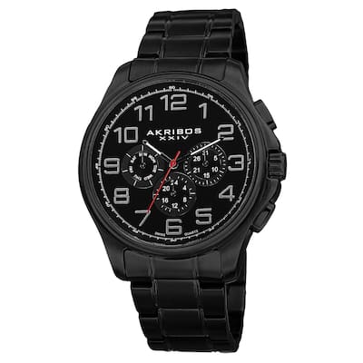 Akribos XXIV Men's Swiss Quartz Multifunction Stainless Steel Black Bracelet Watch