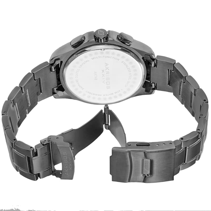 Akribos XXIV Men's Swiss Quartz Multifunction Stainless Steel Black Bracelet Watch