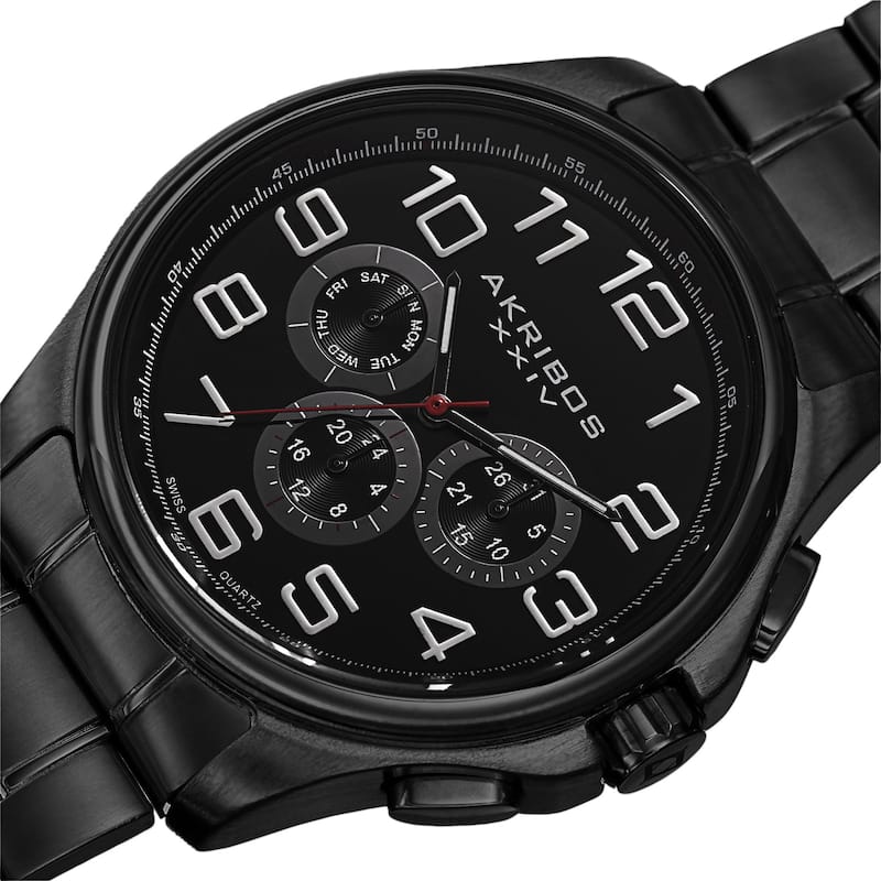 Akribos XXIV Men's Swiss Quartz Multifunction Stainless Steel Black Bracelet Watch
