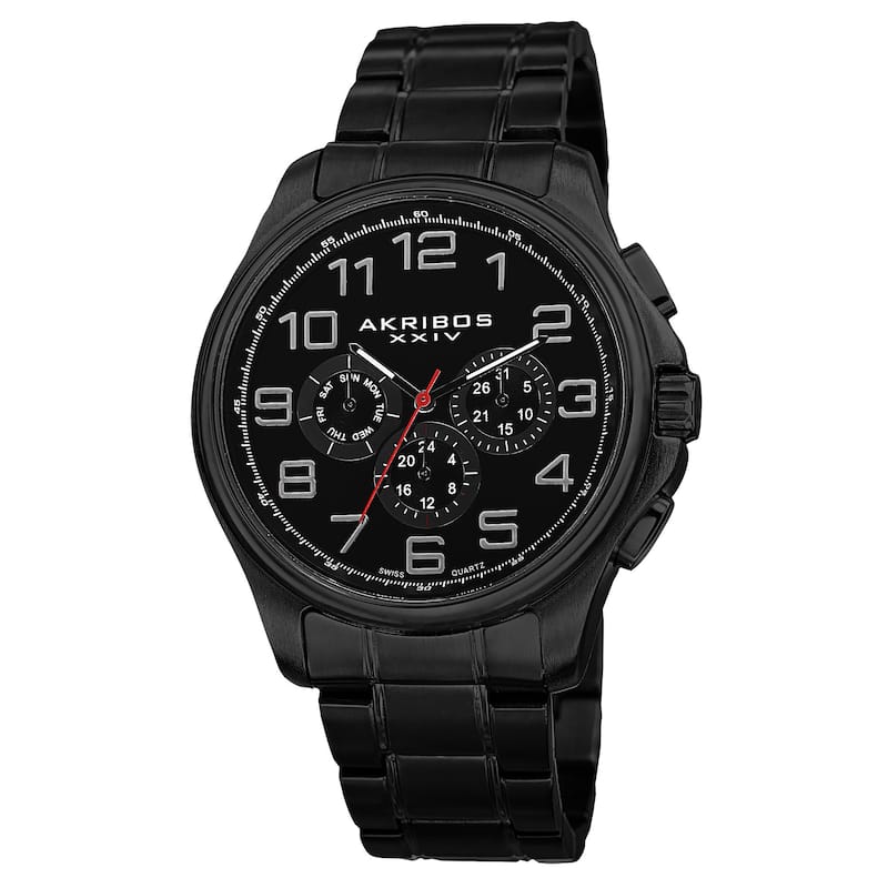 Akribos XXIV Men's Swiss Quartz Multifunction Stainless Steel Black Bracelet Watch