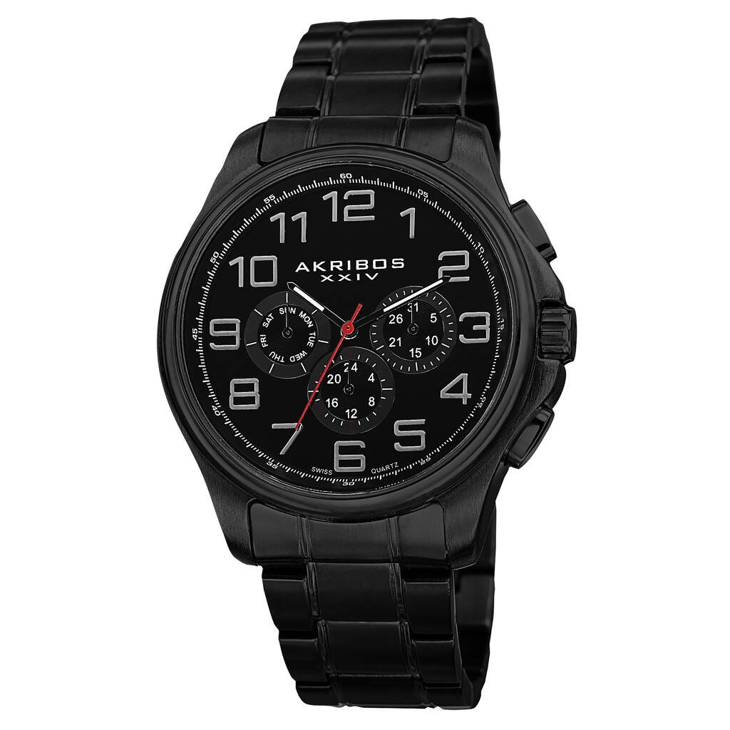 Akribos XXIV Men's Swiss Quartz Multifunction Stainless Steel Black Bracelet Watch