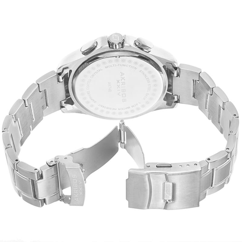 Akribos XXIV Men's Swiss Quartz Multifunction Stainless Steel Silver-Tone Bracelet Watch