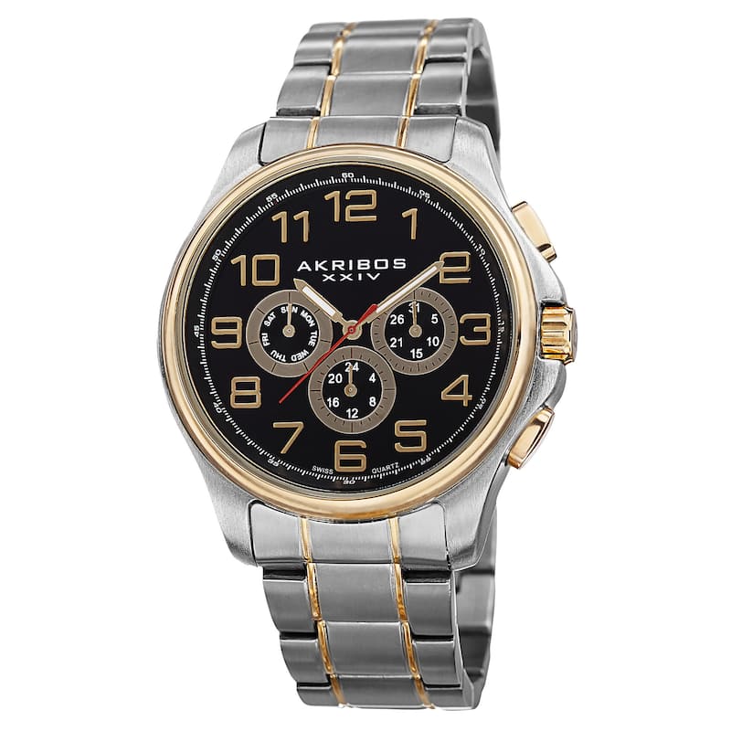 Akribos XXIV Men's Swiss Quartz Multifunction Stainless Steel Two-Tone Bracelet Watch