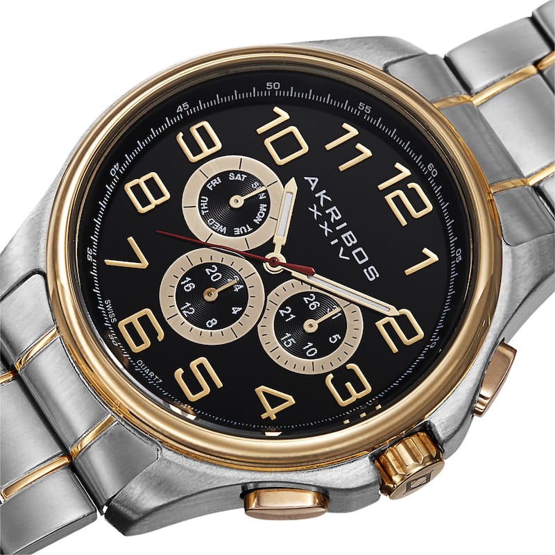 Akribos XXIV Men's Swiss Quartz Multifunction Stainless Steel Two-Tone Bracelet Watch