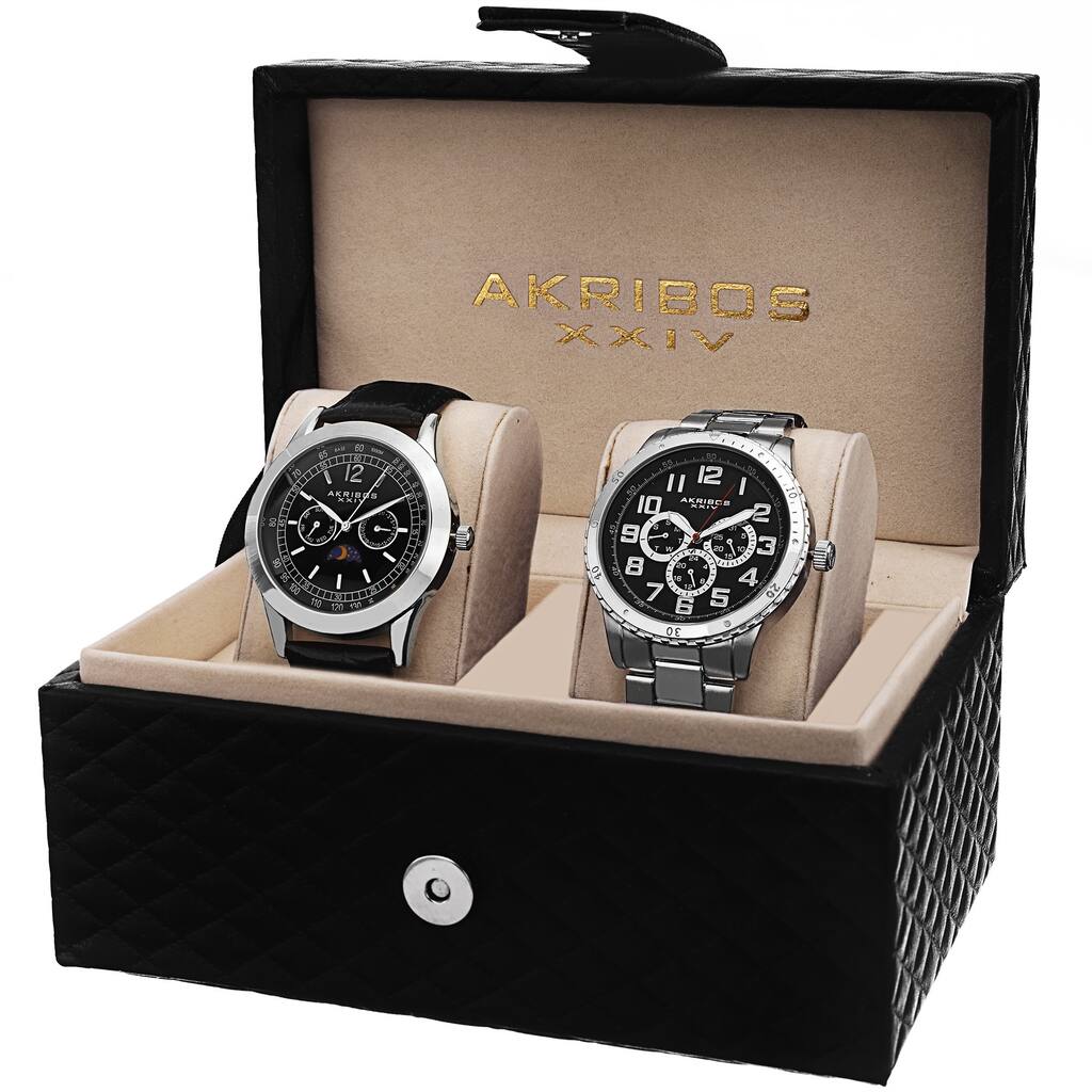 Akribos XXIV Men's Quartz Multifunction Silver-Tone Strap/Bracelet Watch Set
