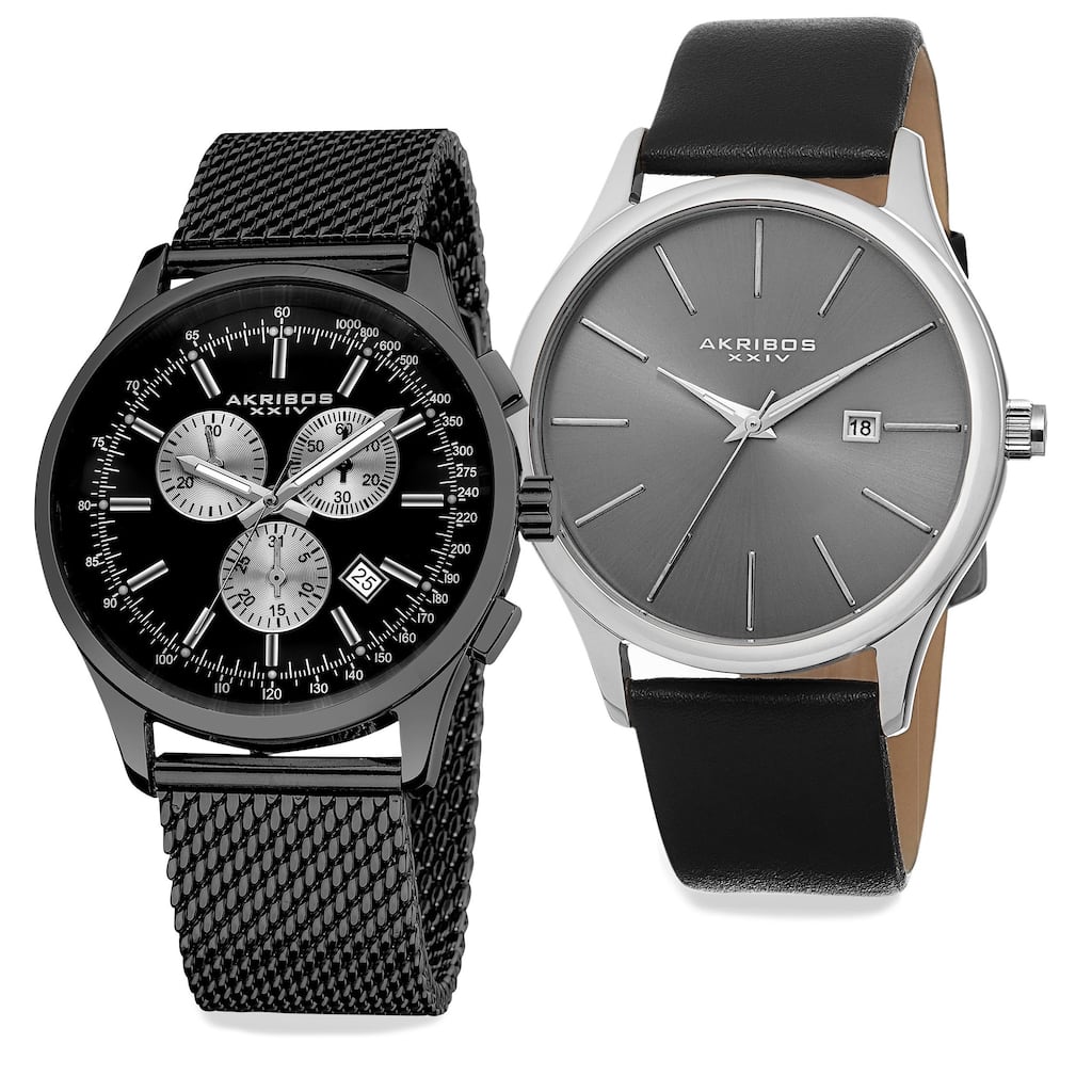 Akribos XXIV Men's Quartz Chronograph Strap/Bracelet Watch Set of 2