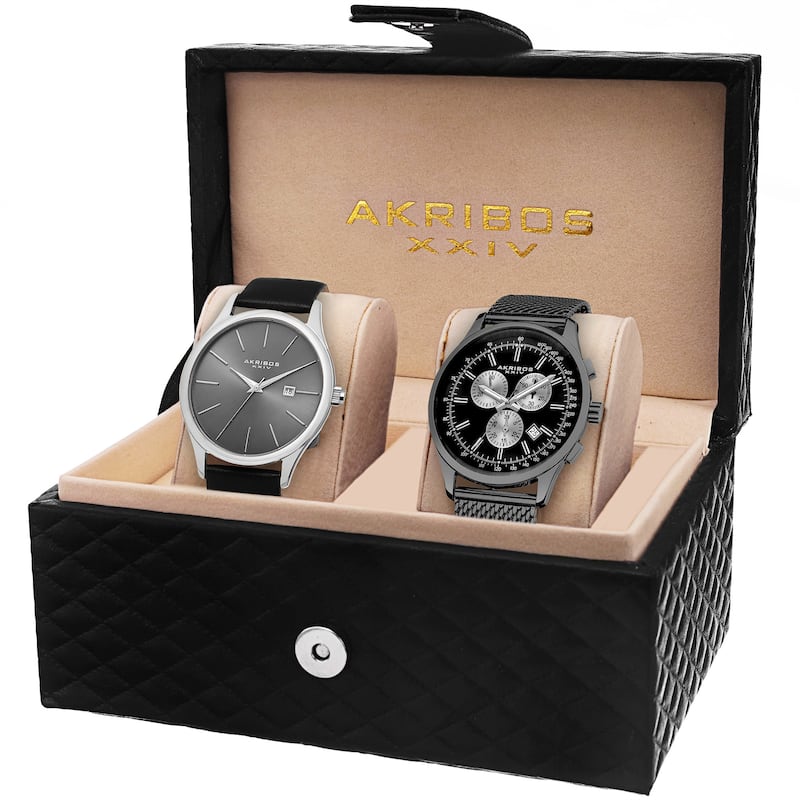Akribos XXIV Men's Quartz Chronograph Strap/Bracelet Watch Set of 2