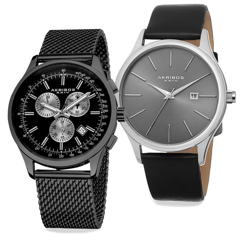 Akribos XXIV Men's Quartz Chronograph Strap/Bracelet Watch Set of 2