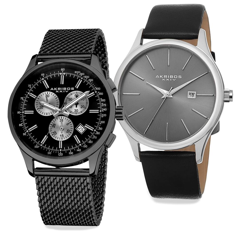 Akribos XXIV Men's Quartz Chronograph Strap/Bracelet Watch Set of 2