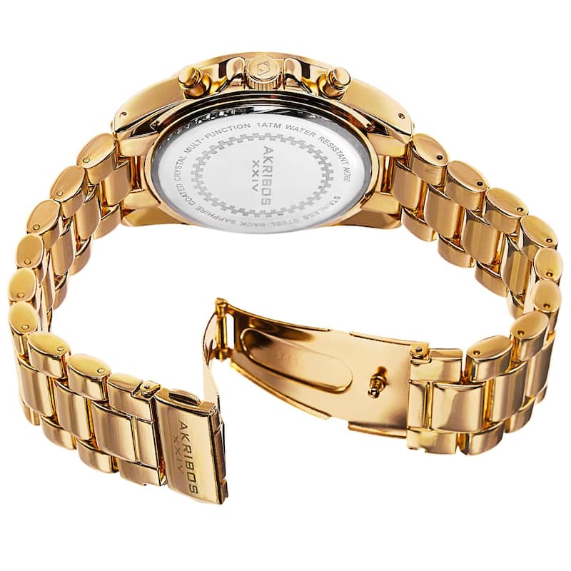 Akribos XXIV Women's Swiss Quartz Multifunction Bright-Colored Dial Gold-Tone Bracelet Watch