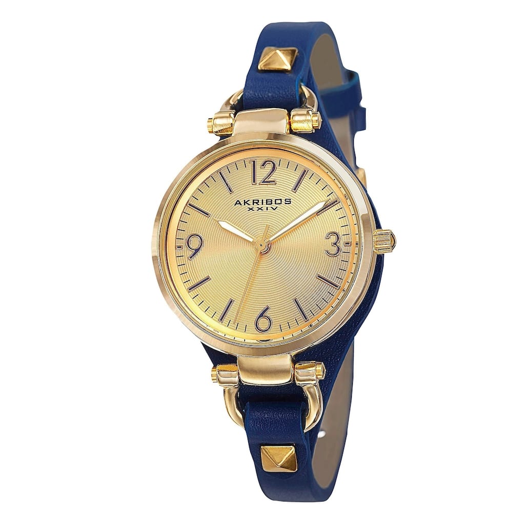 Akribos XXIV Women's Swiss Quartz Decorated Leather Thin Blue Strap Watch