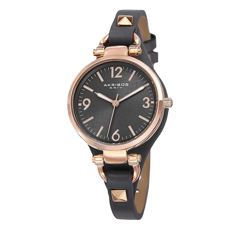 Akribos XXIV Women's Swiss Quartz Decorated Leather Thin Grey Strap Watch