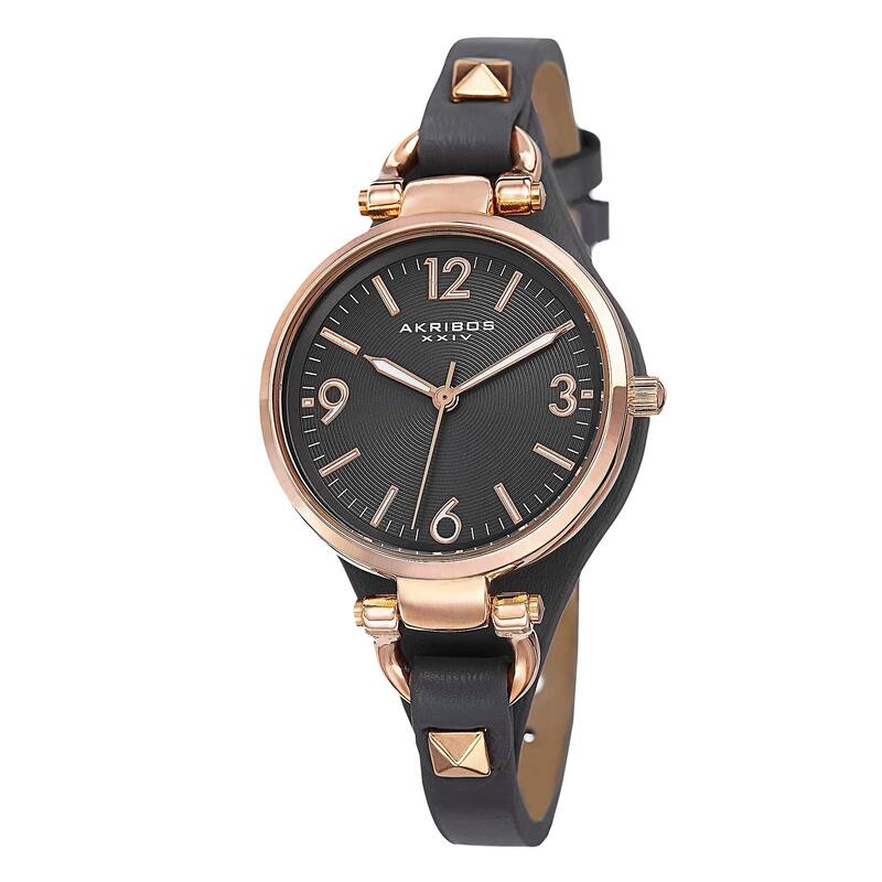 Akribos XXIV Women's Swiss Quartz Decorated Leather Thin Grey Strap Watch