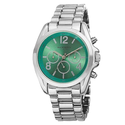 Akribos XXIV Women's Swiss Quartz Multifunction Bright-Colored Dial Silver-Tone Bracelet Watch