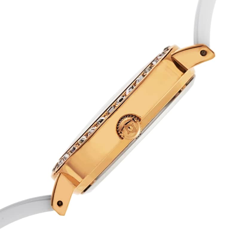 Akribos XXIV Women's Swiss Quartz Diamond-Accented Ceramic Bangle Gold-Tone Watch