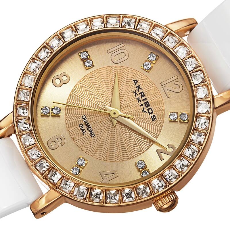 Akribos XXIV Women's Swiss Quartz Diamond-Accented Ceramic Bangle Gold-Tone Watch