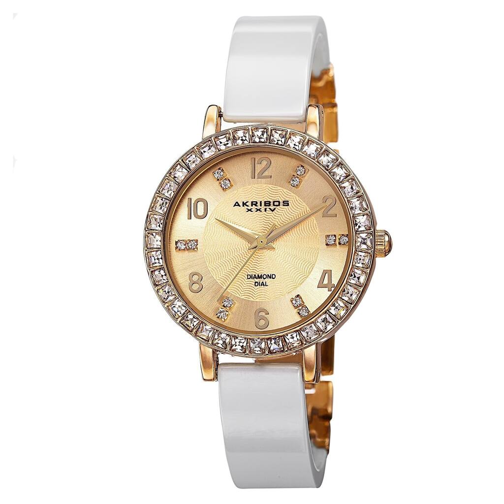 Akribos XXIV Women's Swiss Quartz Diamond-Accented Ceramic Bangle Gold-Tone Watch