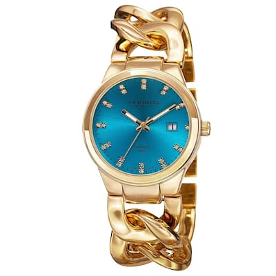 Akribos XXIV Women's Swiss Quartz Diamond-Accented Chain Link Silver-Tone Bracelet Watch