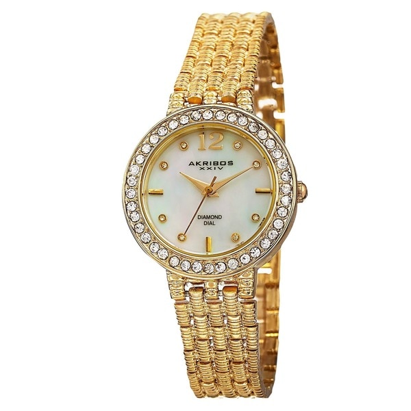Akribos XXIV Women's Swiss Quartz Diamond-Accented Dial Gold-Tone Bracelet Watch. Opens flyout.