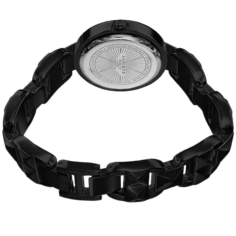 Akribos XXIV Women's Diamond-Accented Swiss Quartz Pyramid Cut Black Bracelet Watch