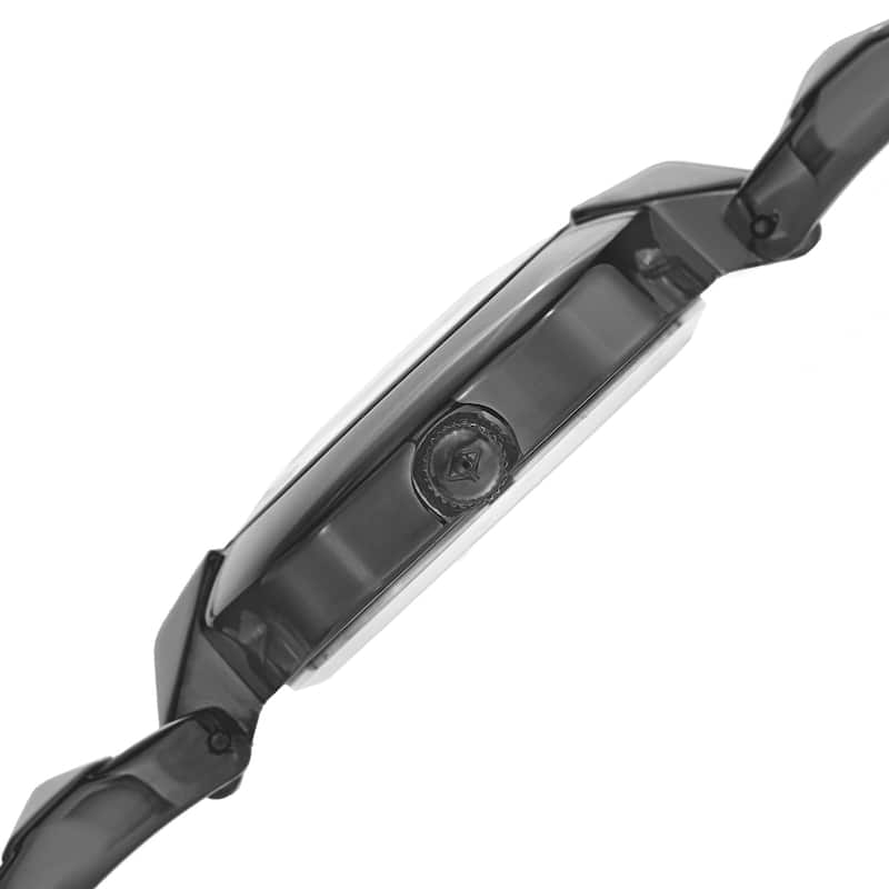 Akribos XXIV Women's Diamond-Accented Swiss Quartz Pyramid Cut Black Bracelet Watch