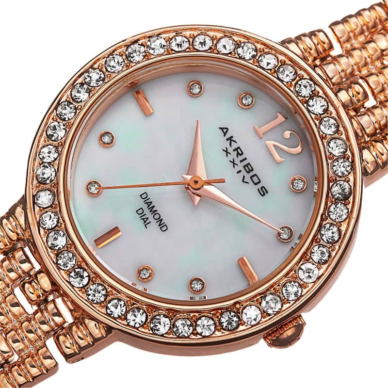 Akribos XXIV Women's Swiss Quartz Diamond-Accented Dial Rose-Tone Bracelet Watch
