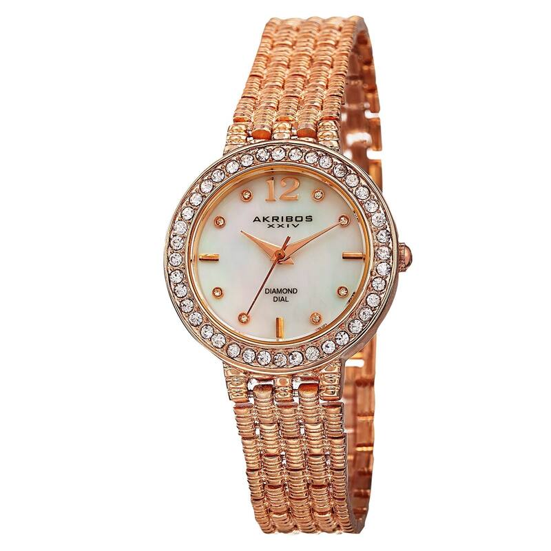 Akribos XXIV Women's Swiss Quartz Diamond-Accented Dial Rose-Tone Bracelet Watch