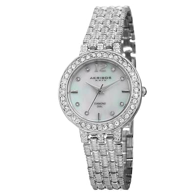 Akribos XXIV Women's Swiss Quartz Diamond-Accented Dial Silver-Tone Bracelet Watch