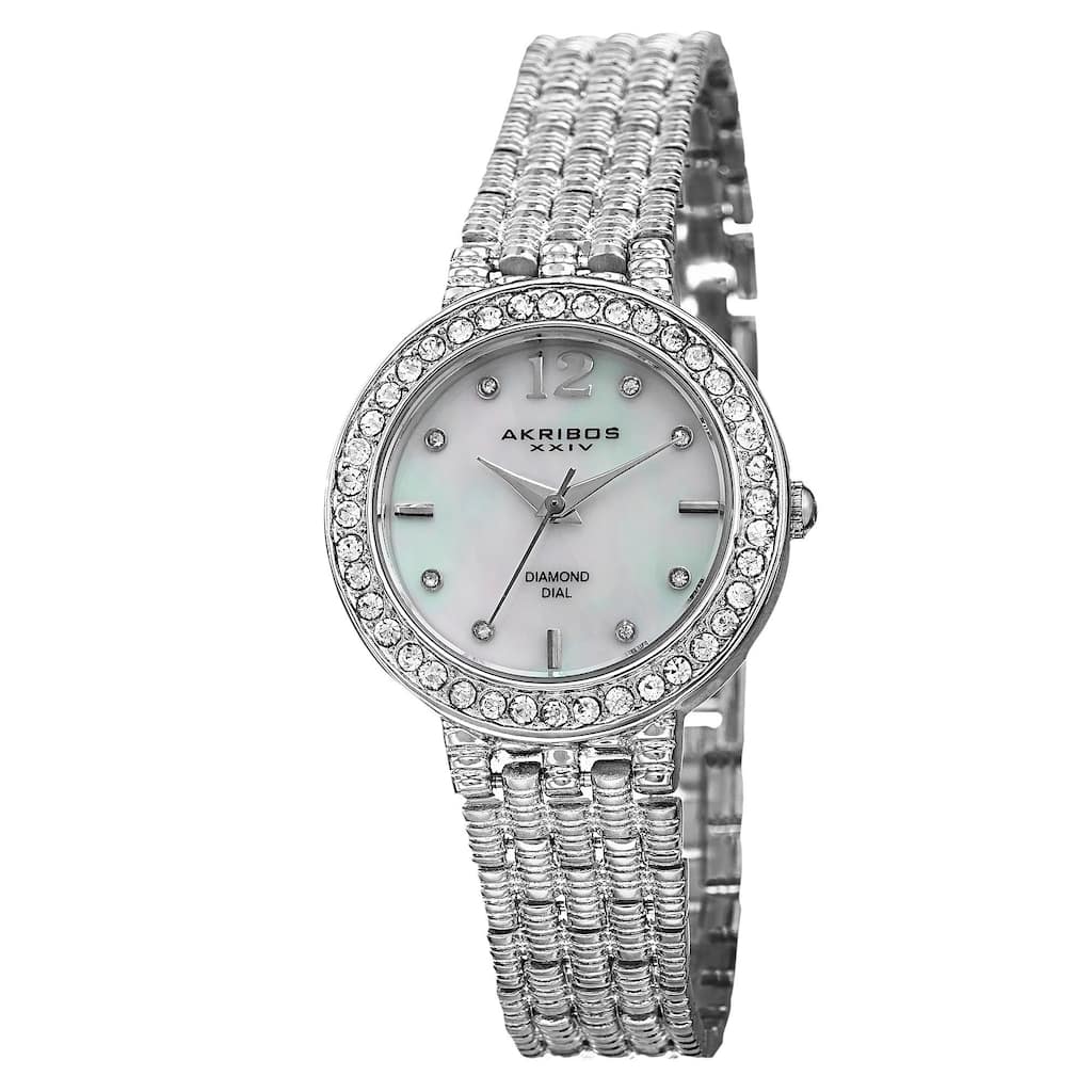 Akribos XXIV Women's Swiss Quartz Diamond-Accented Dial Silver-Tone Bracelet Watch