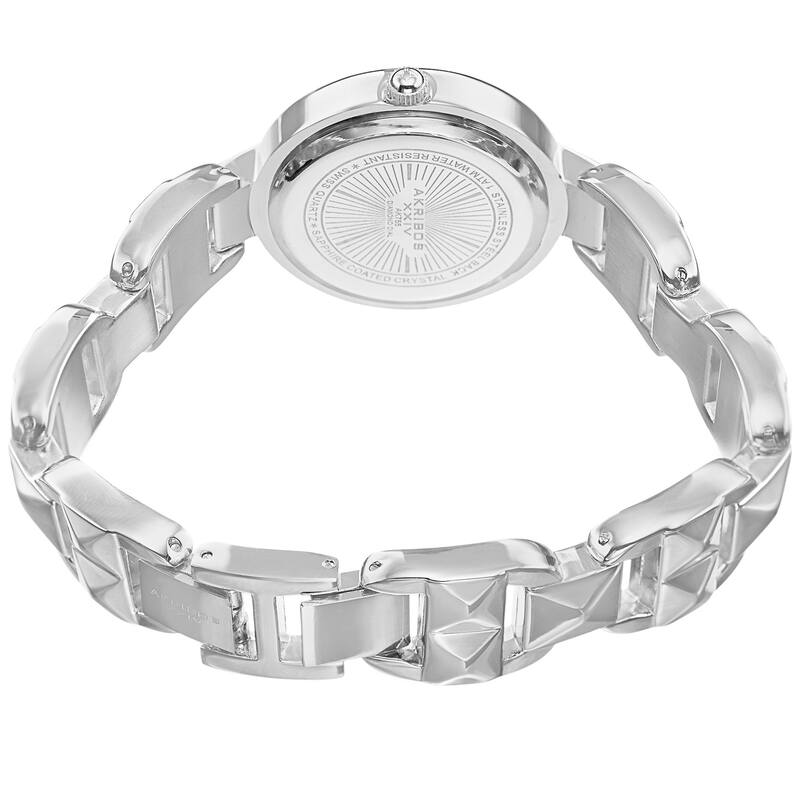 Akribos XXIV Women's Diamond-Accented Swiss Quartz Pyramid Cut Silver-Tone Bracelet Watch
