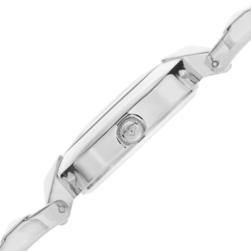 Akribos XXIV Women's Diamond-Accented Swiss Quartz Pyramid Cut Silver-Tone Bracelet Watch
