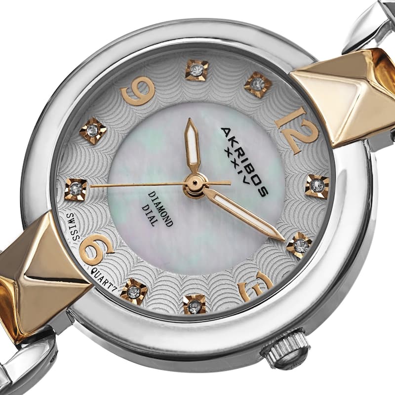 Akribos XXIV Women's Diamond-Accented Swiss Quartz Pyramid Cut Two-Tone Bracelet Watch
