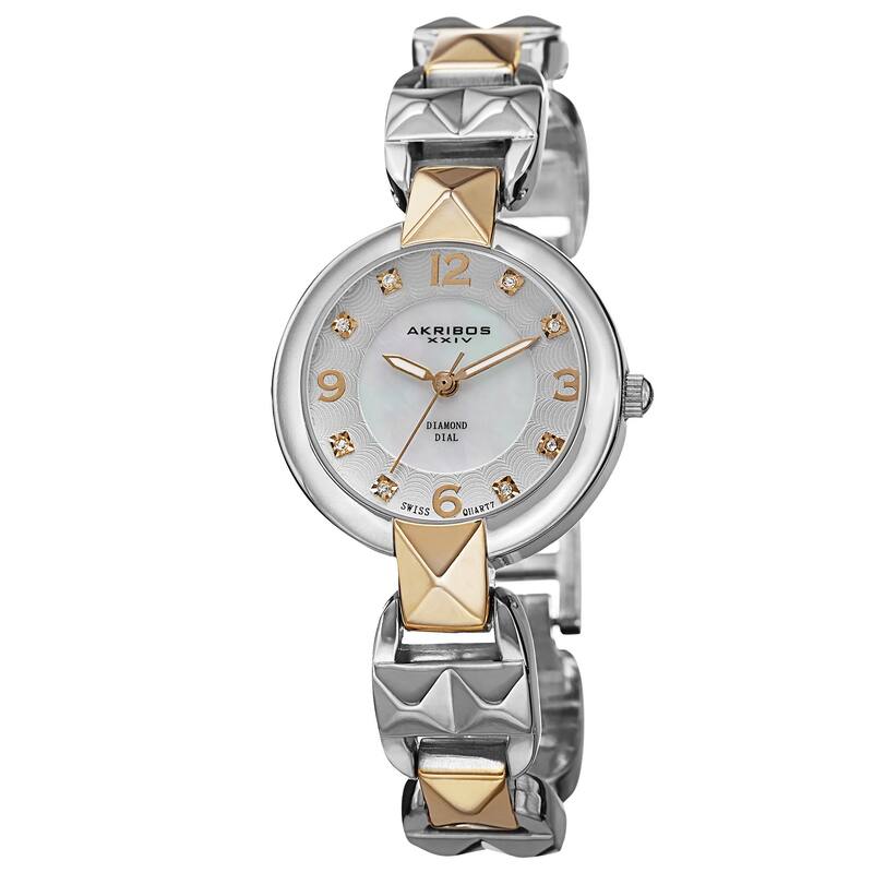 Akribos XXIV Women's Diamond-Accented Swiss Quartz Pyramid Cut Two-Tone Bracelet Watch
