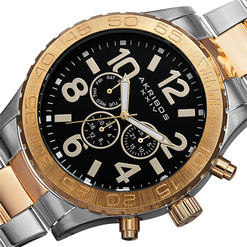 Akribos XXIV Men's Swiss Quartz Multifunction Stainless Steel Two-Tone Bracelet Watch
