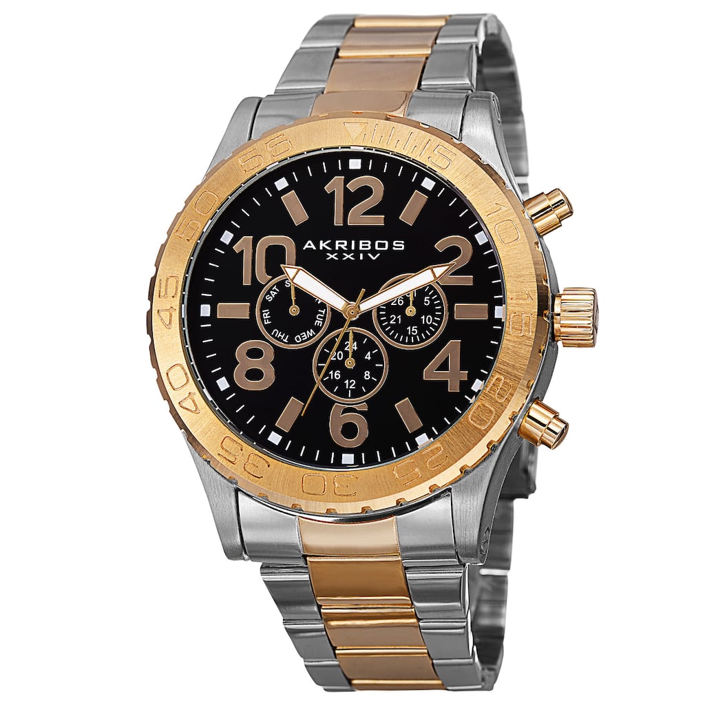 Akribos XXIV Men's Swiss Quartz Multifunction Stainless Steel Two-Tone Bracelet Watch