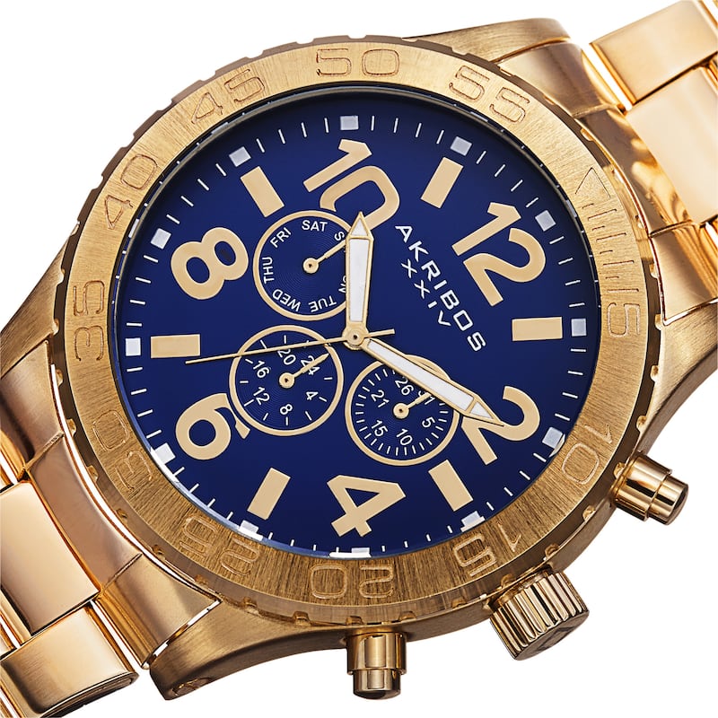 Akribos XXIV Men's Swiss Quartz Multifunction Stainless Steel Gold-Tone Bracelet Watch