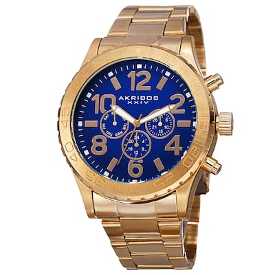 Akribos XXIV Men's Swiss Quartz Multifunction Stainless Steel Gold-Tone Bracelet Watch