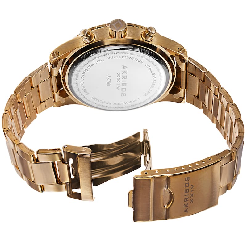 Akribos XXIV Men's Swiss Quartz Multifunction Stainless Steel Gold-Tone Bracelet Watch