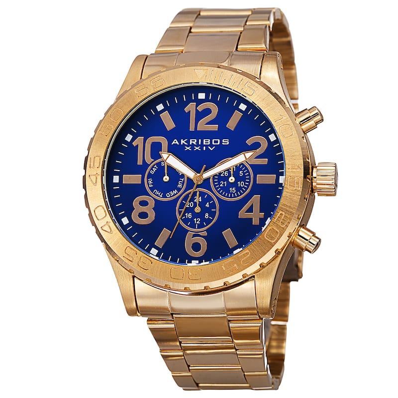 Akribos XXIV Men's Swiss Quartz Multifunction Stainless Steel Gold-Tone Bracelet Watch