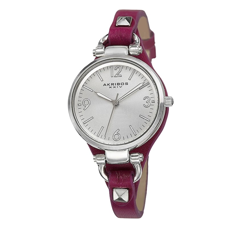 Akribos XXIV Women's Swiss Quartz Decorated Leather Thin Purple Strap Watch