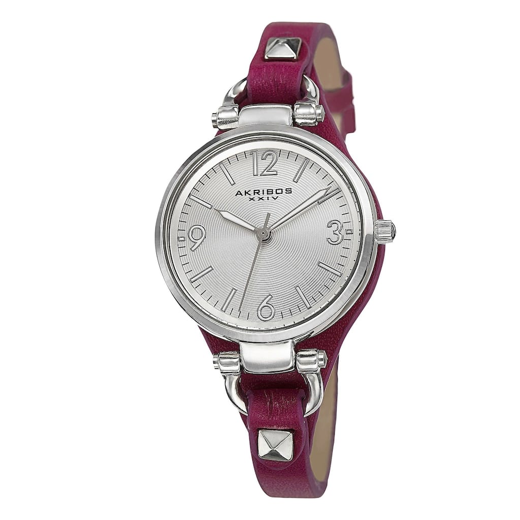 Akribos XXIV Women's Swiss Quartz Decorated Leather Thin Purple Strap Watch