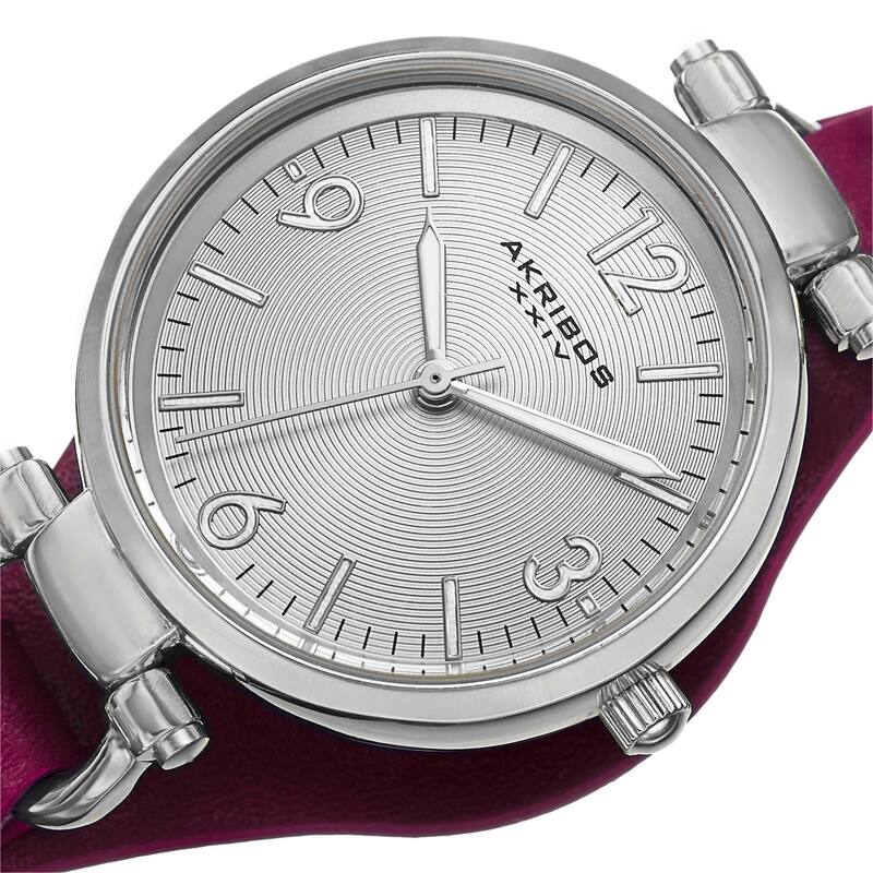 Akribos XXIV Women's Swiss Quartz Decorated Leather Thin Purple Strap Watch