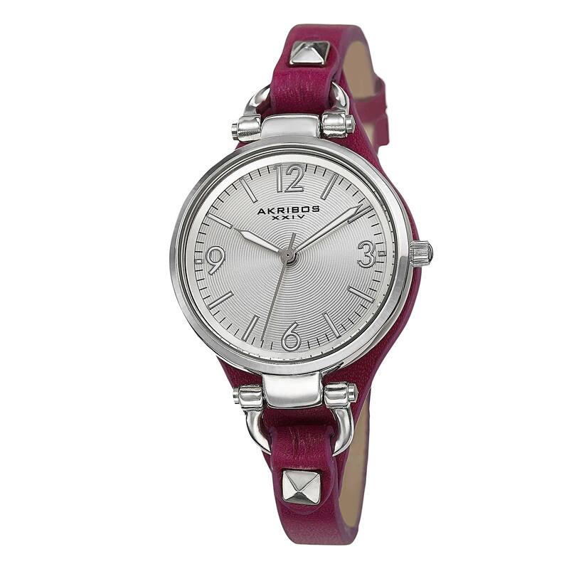 Akribos XXIV Women's Swiss Quartz Decorated Leather Thin Purple Strap Watch