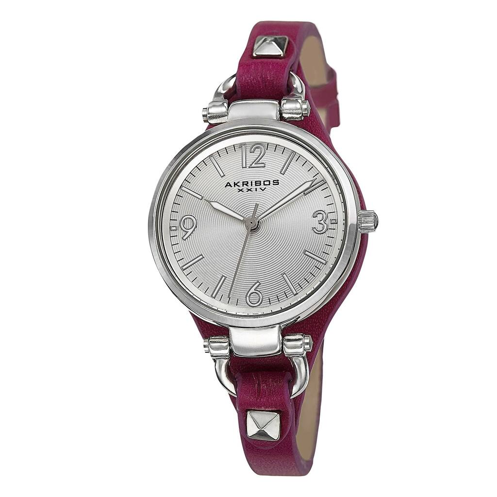 Akribos XXIV Women's Swiss Quartz Decorated Leather Thin Purple Strap Watch