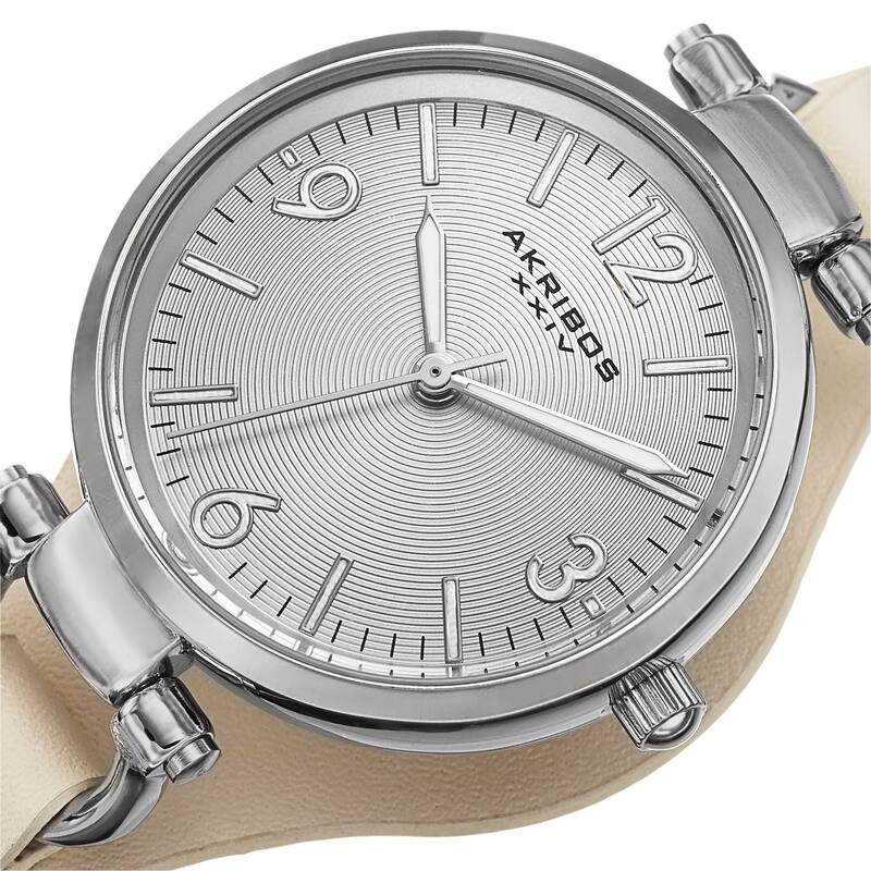 Akribos XXIV Women's Swiss Quartz Decorated Leather Thin Strap Watch