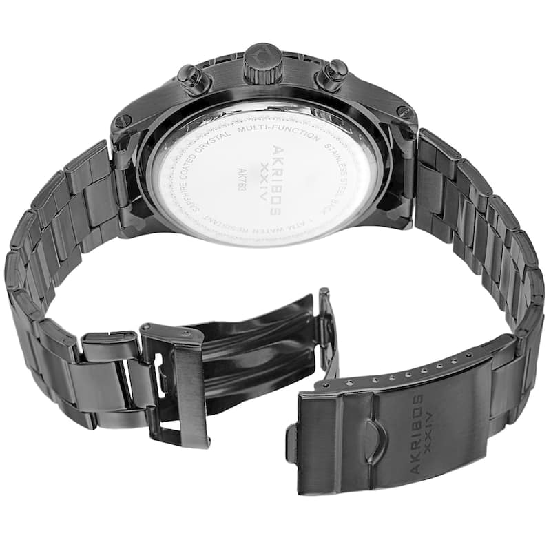 Akribos XXIV Men's Swiss Quartz Multifunction Stainless Steel Black Bracelet Watch