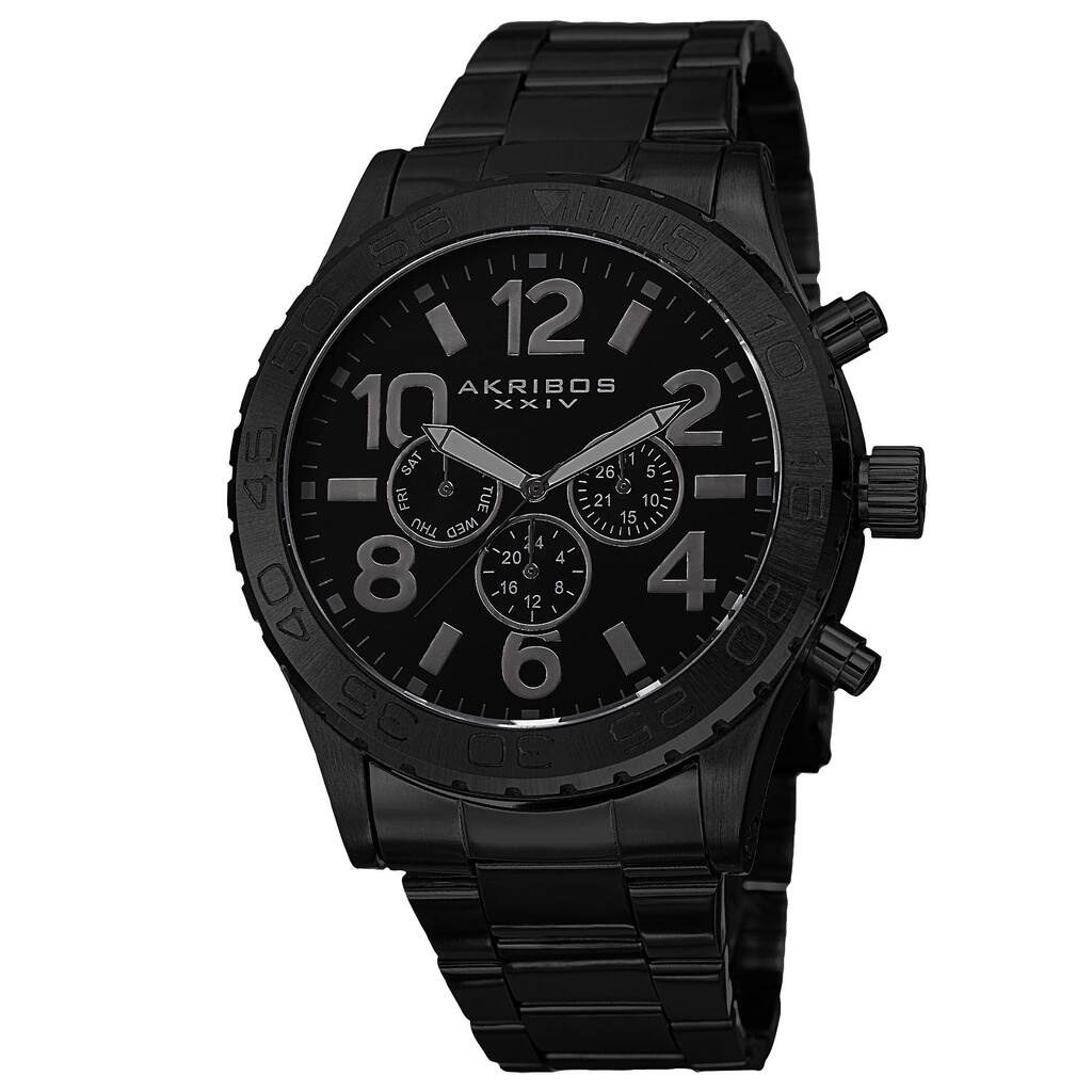 Akribos XXIV Men's Swiss Quartz Multifunction Stainless Steel Black Bracelet Watch